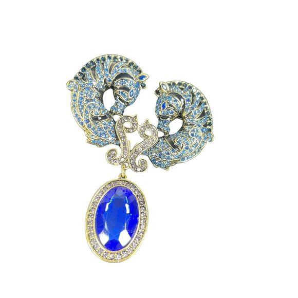 old money glam retro large‎ 4'' double Horse rhinestone State pin brooch 4 x 3'' - Picture 13 of 13